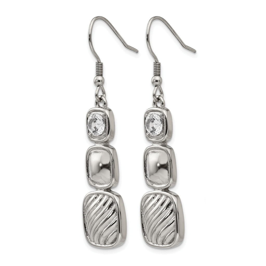 Stainless Steel Polished Square Cubic Zirconia Drop Dangle Earrings for Women