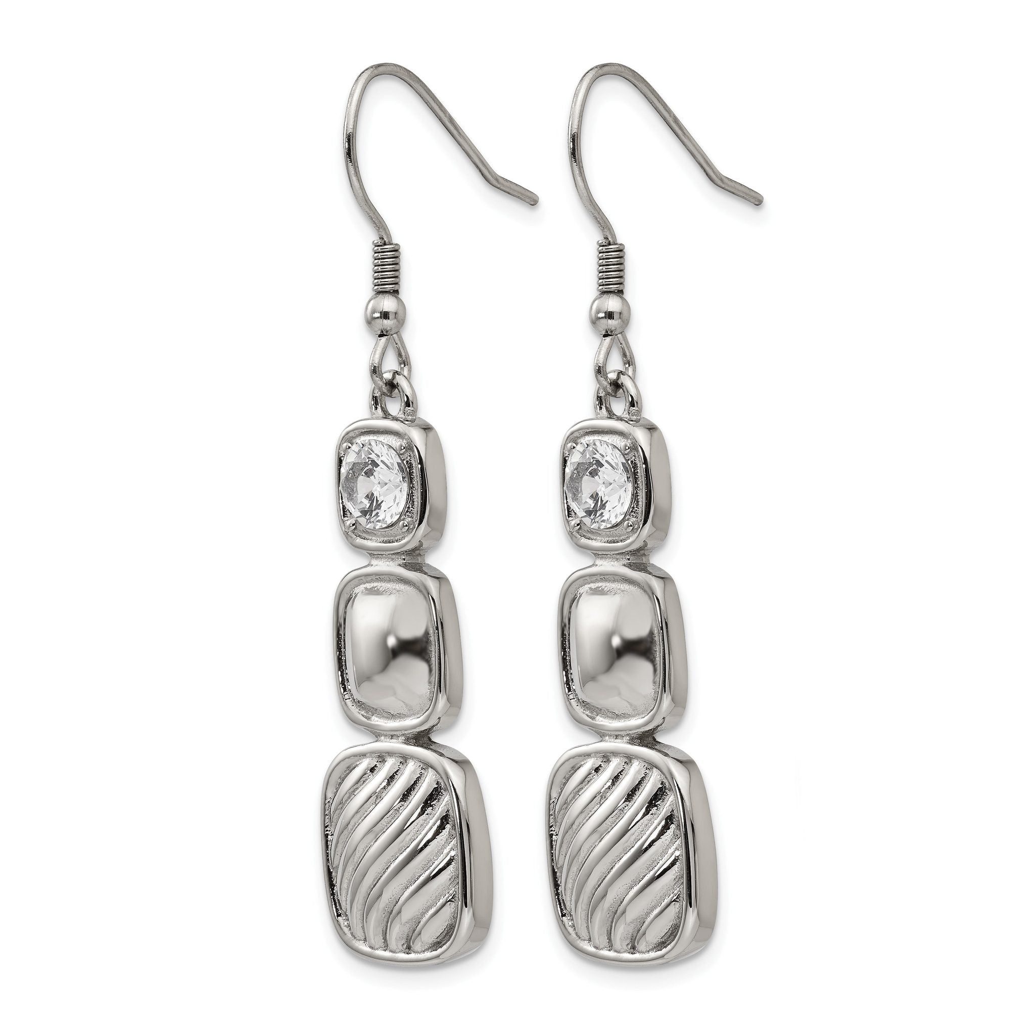Stainless Steel Polished Square Cubic Zirconia Drop Dangle Earrings for Women