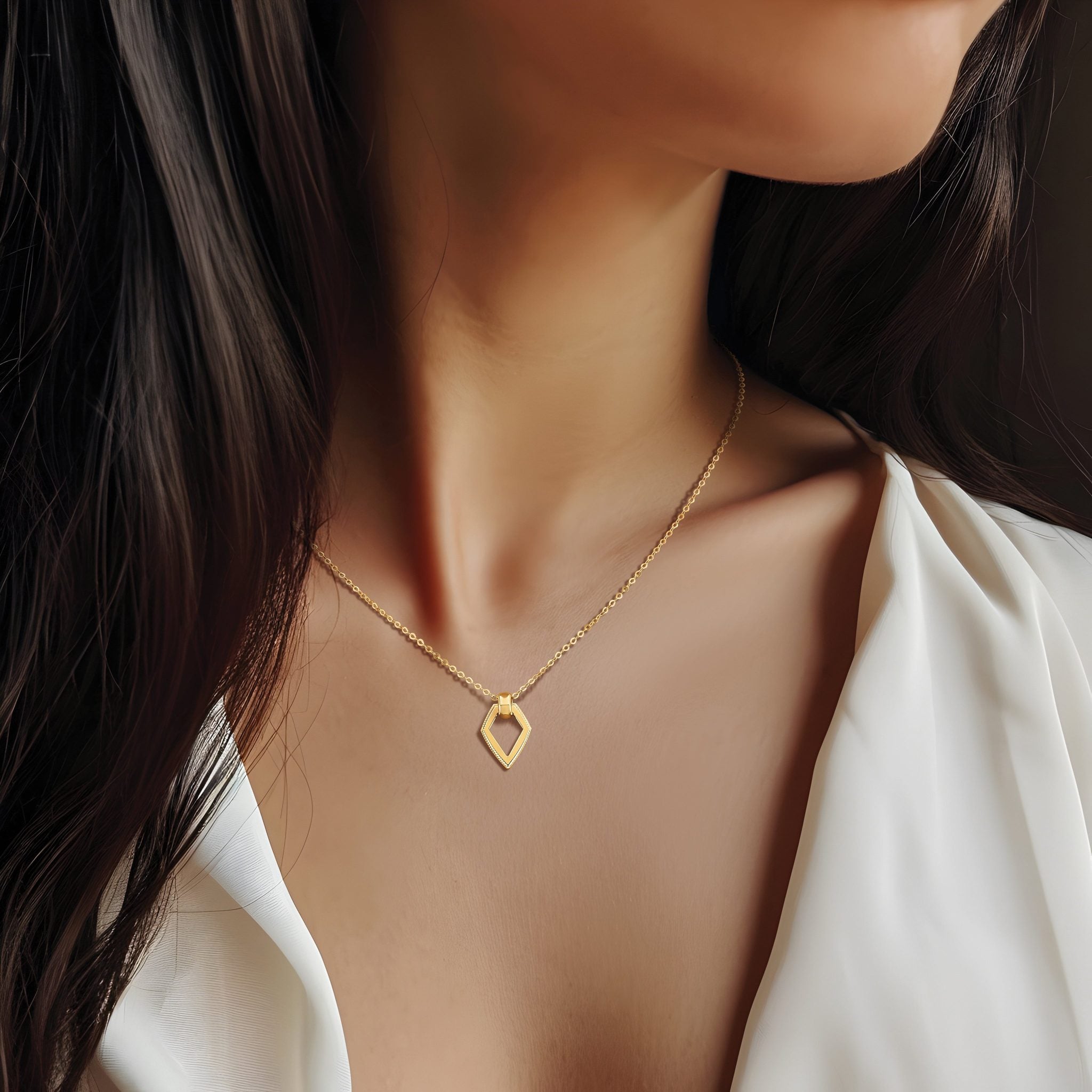 14K Polished Diamond Shape Pendant w/2in ext. Necklace