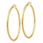14K Gold Polished Hollow Hoop Earrings with Hinged Closure  Elegant 2mm Thin