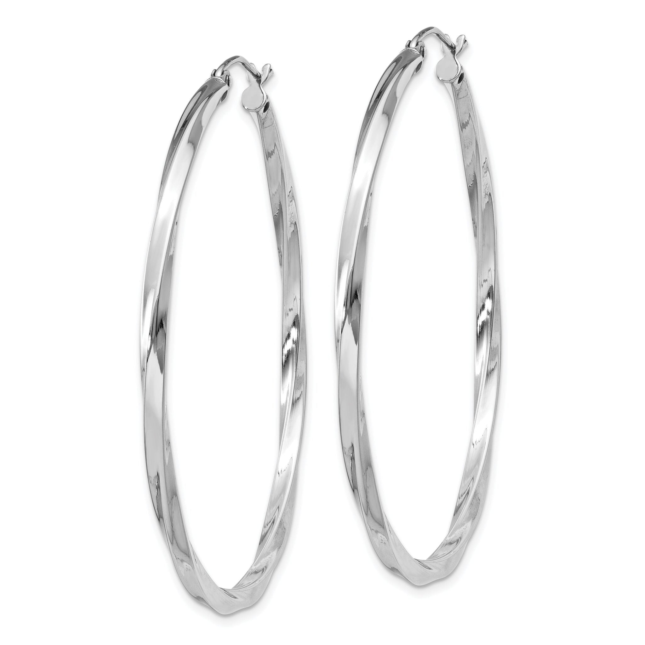 Sterling Silver Rhodium-plated Twisted 2.5x50mmHoop Earrings