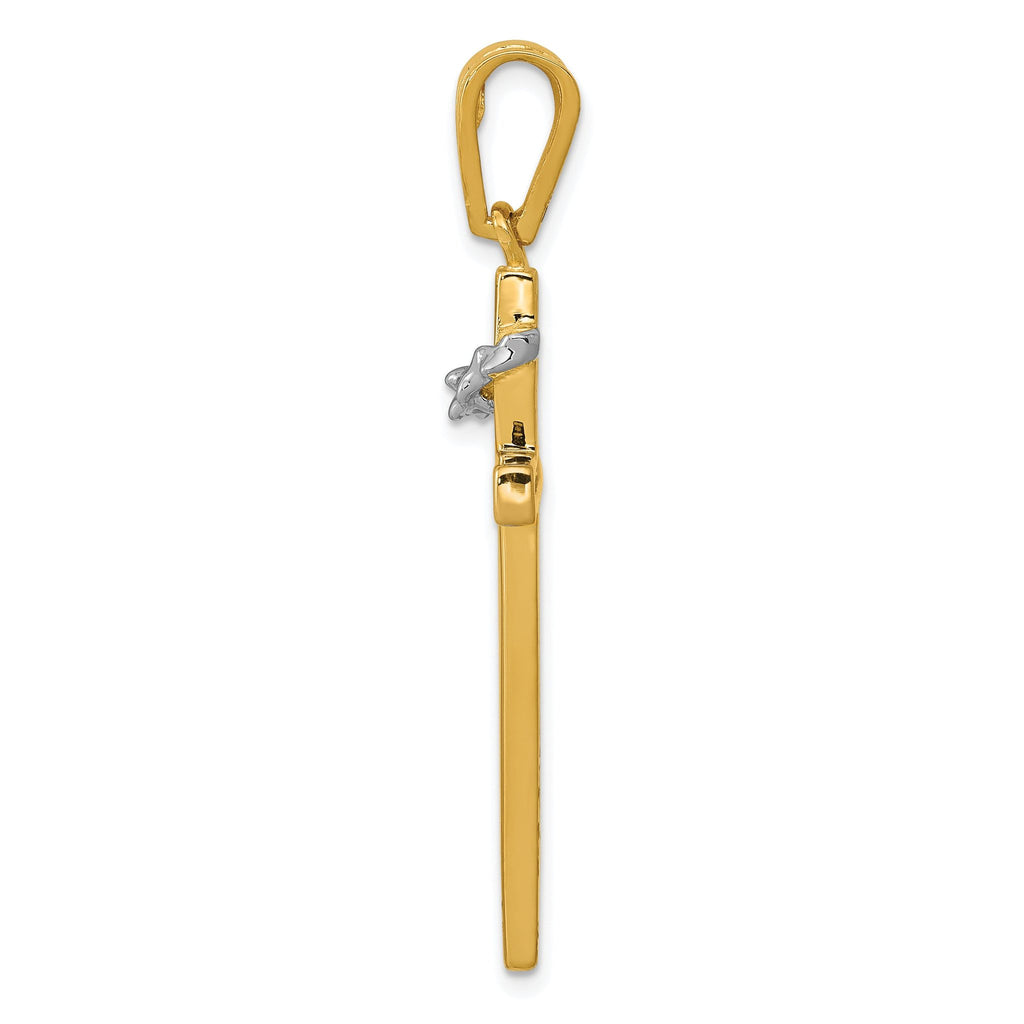 14K Two-Tone Gold Cross Pendant with Crown of Thorns Elegant Design