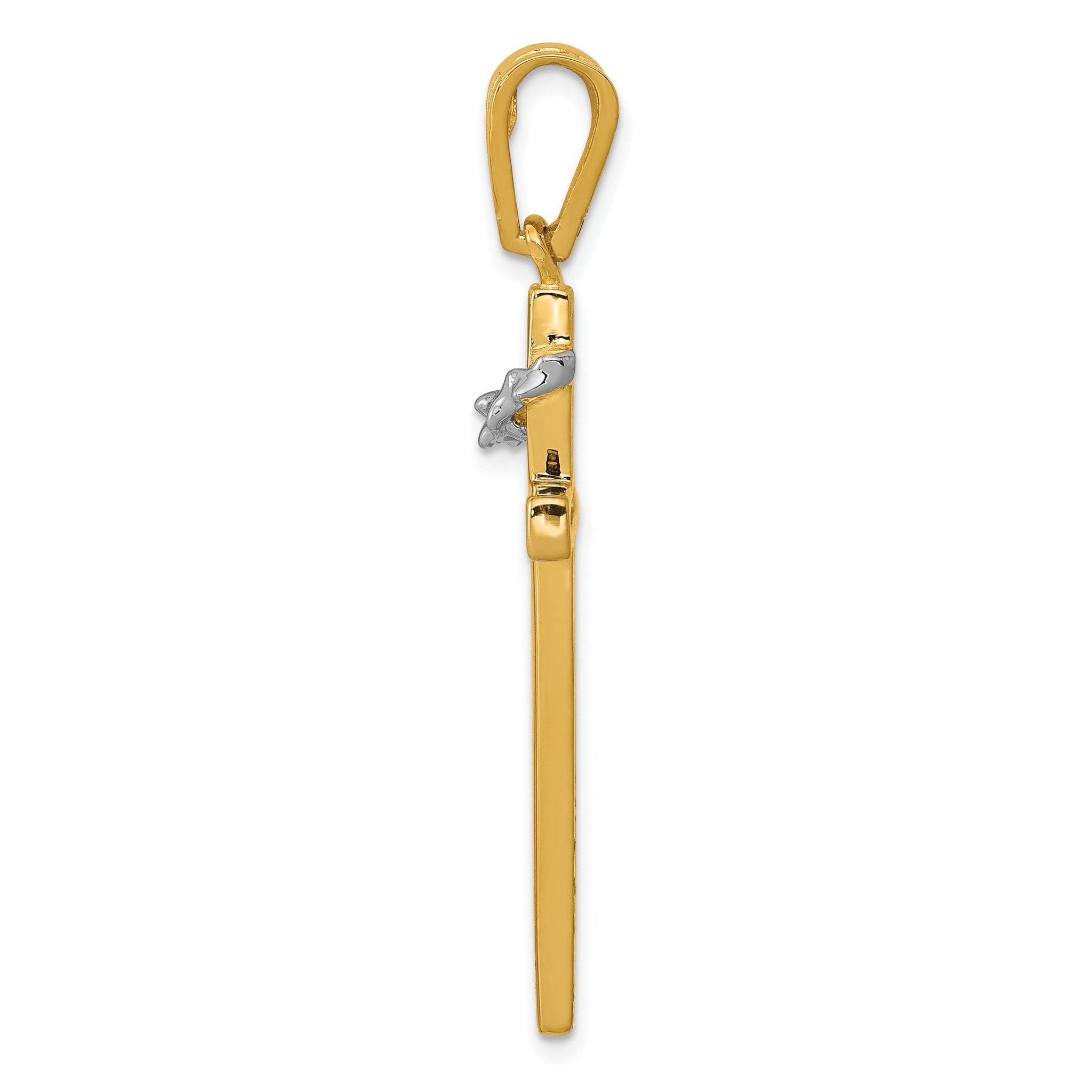 14K Two-Tone Gold Cross Pendant with Crown of Thorns Elegant Design