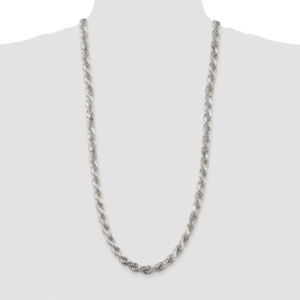 Sterling Silver Rhodium-plated 7.8mm Diamond-cut Rope Chain