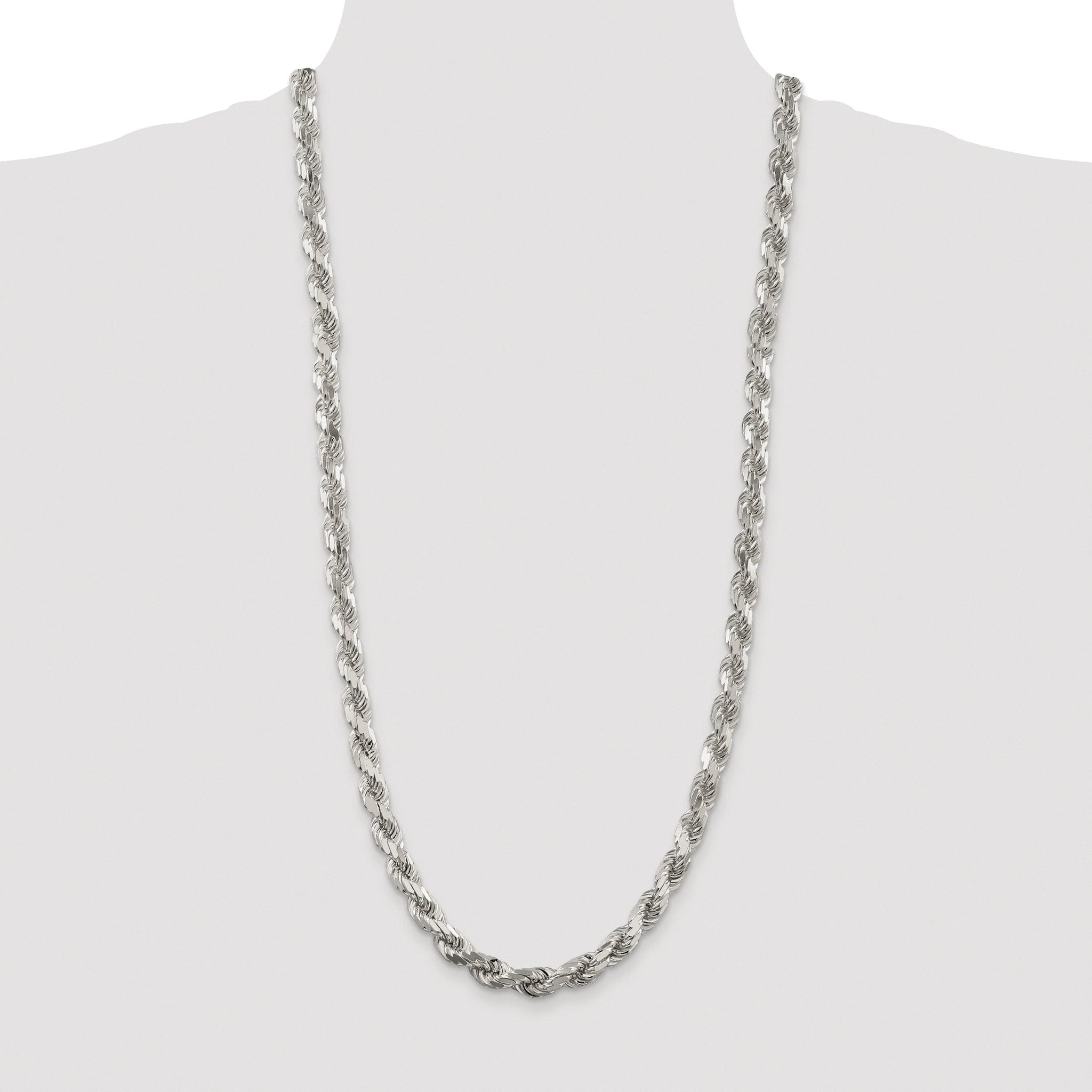 Sterling Silver Rhodium-plated 7.8mm Diamond-cut Rope Chain