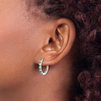 14k White Gold 1/5 carat Lab Grown Diamond VS/SI+ G+ and Created Emerald Complete Hinged Hoop Earrings