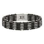 Stainless Steel Polished with Black Rubber Link Bracelet for Men