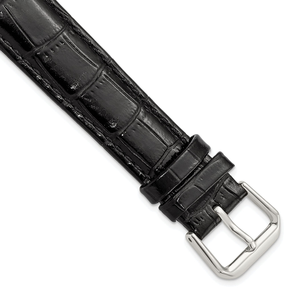 Crocodile Grain Leather Watch Band in Black, 19mm