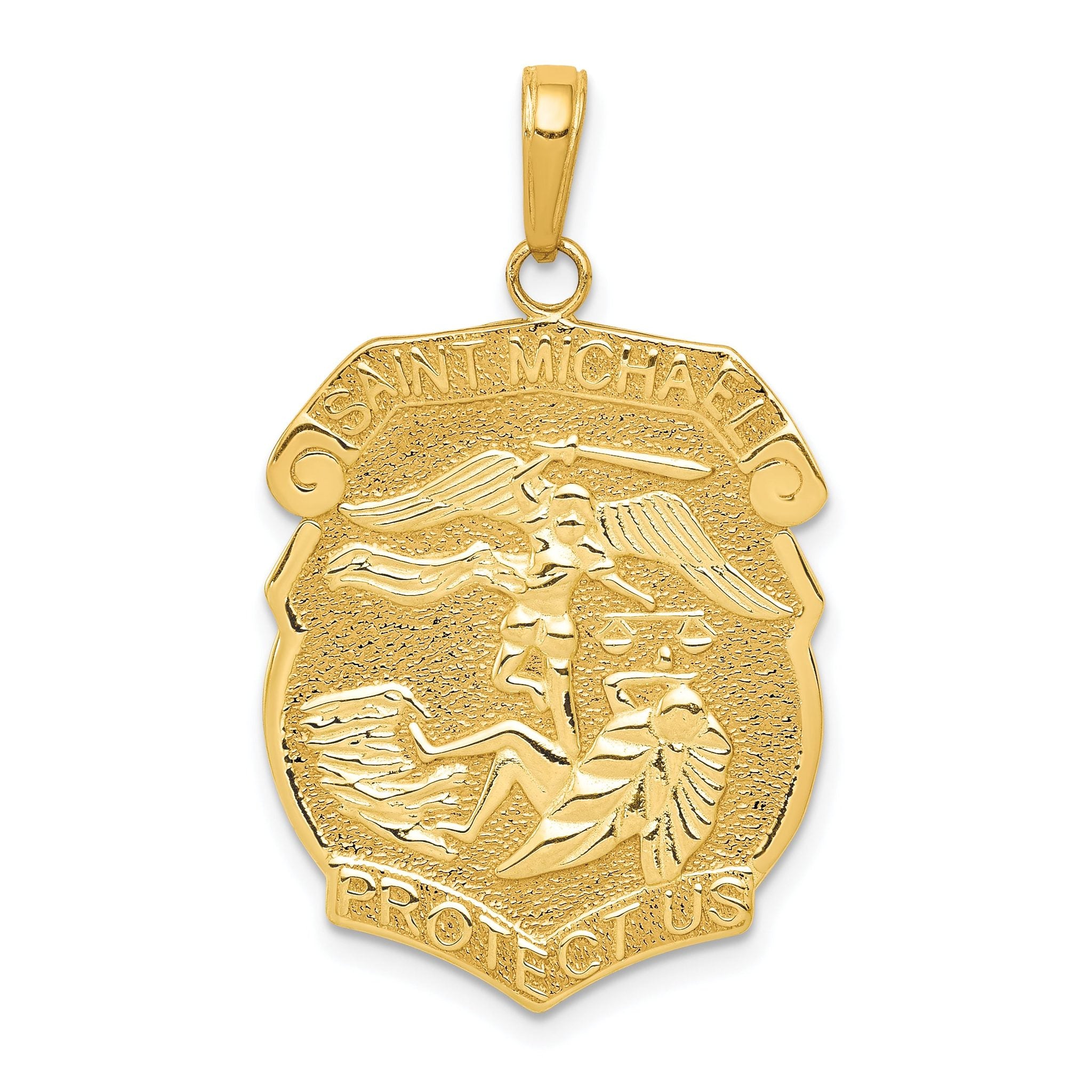 14K Gold Saint Michael Medal Pendant with Polished Finish Solid Design