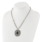1928 Silver-tone Black Epoxy & Acrylic Fancy Bead With 3in ext. Necklace