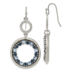 Blue Crystal Double Circle Dangle Earrings in Silver-Tone