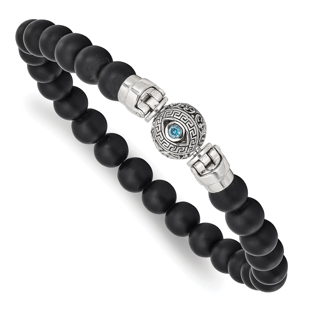Sterling Silver Reflections 8mm Matte Black Onyx Beaded 8in Bracelet/Bead not included, sold seperately