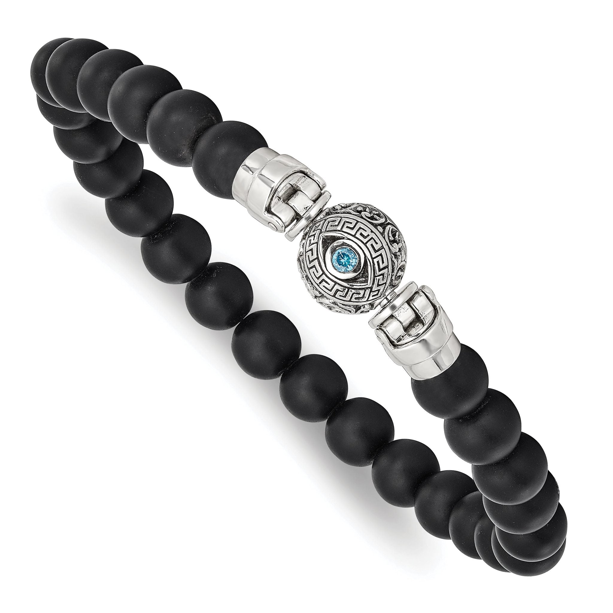 Sterling Silver Reflections 8mm Matte Black Onyx Beaded 8in Bracelet/Bead not included, sold seperately