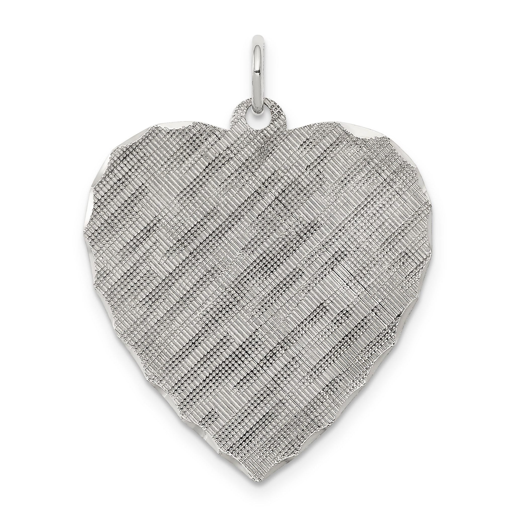 SS Rh-plt Engraveable Heart Patterned Polished Front/Satin Back Disc Main image