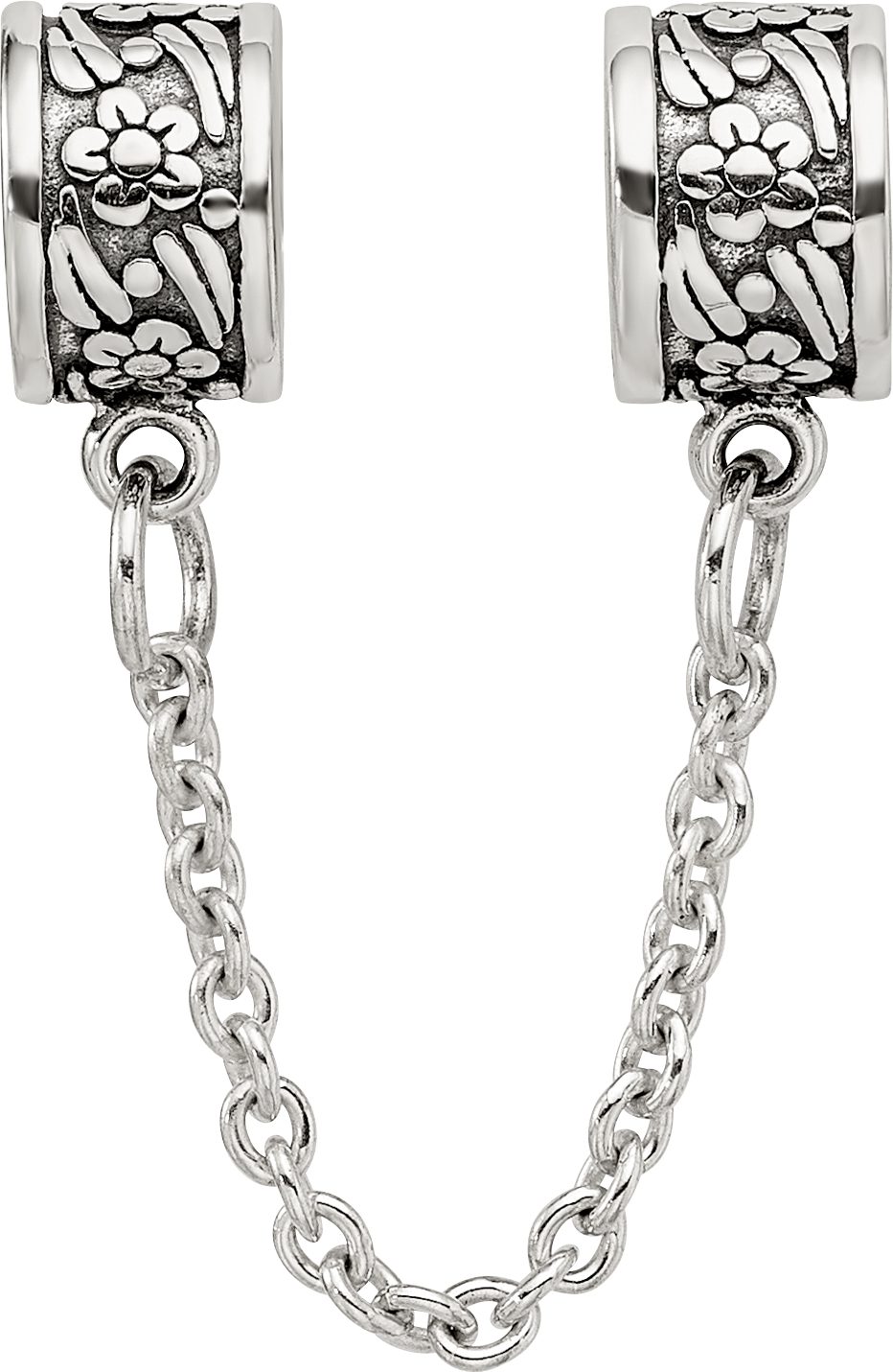 Sterling Silver 925 Floral Themed Bead with Antiqued Finish Solid Design