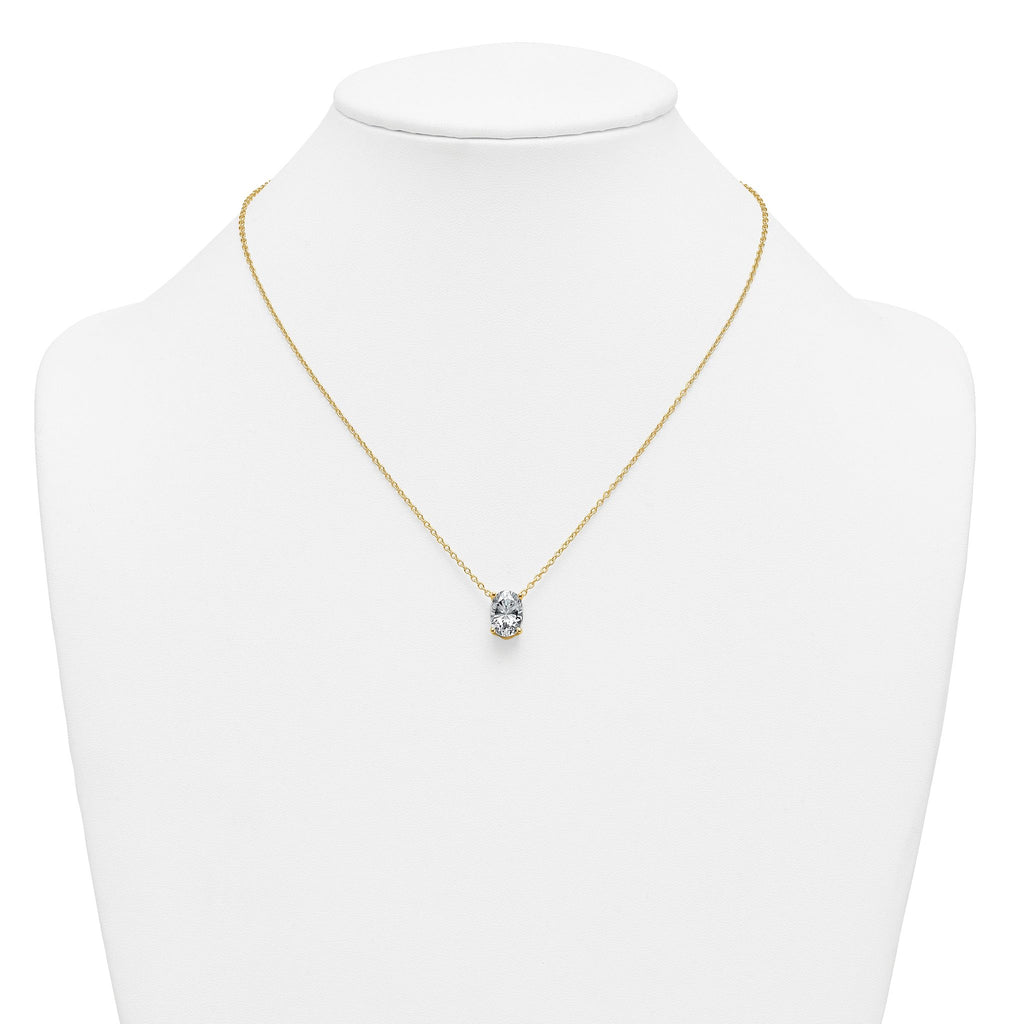 14k 3 1/2 carat Lab Grown Diamond VS+ F+ Oval Complete Four Prong 18 inch Pendant Necklace