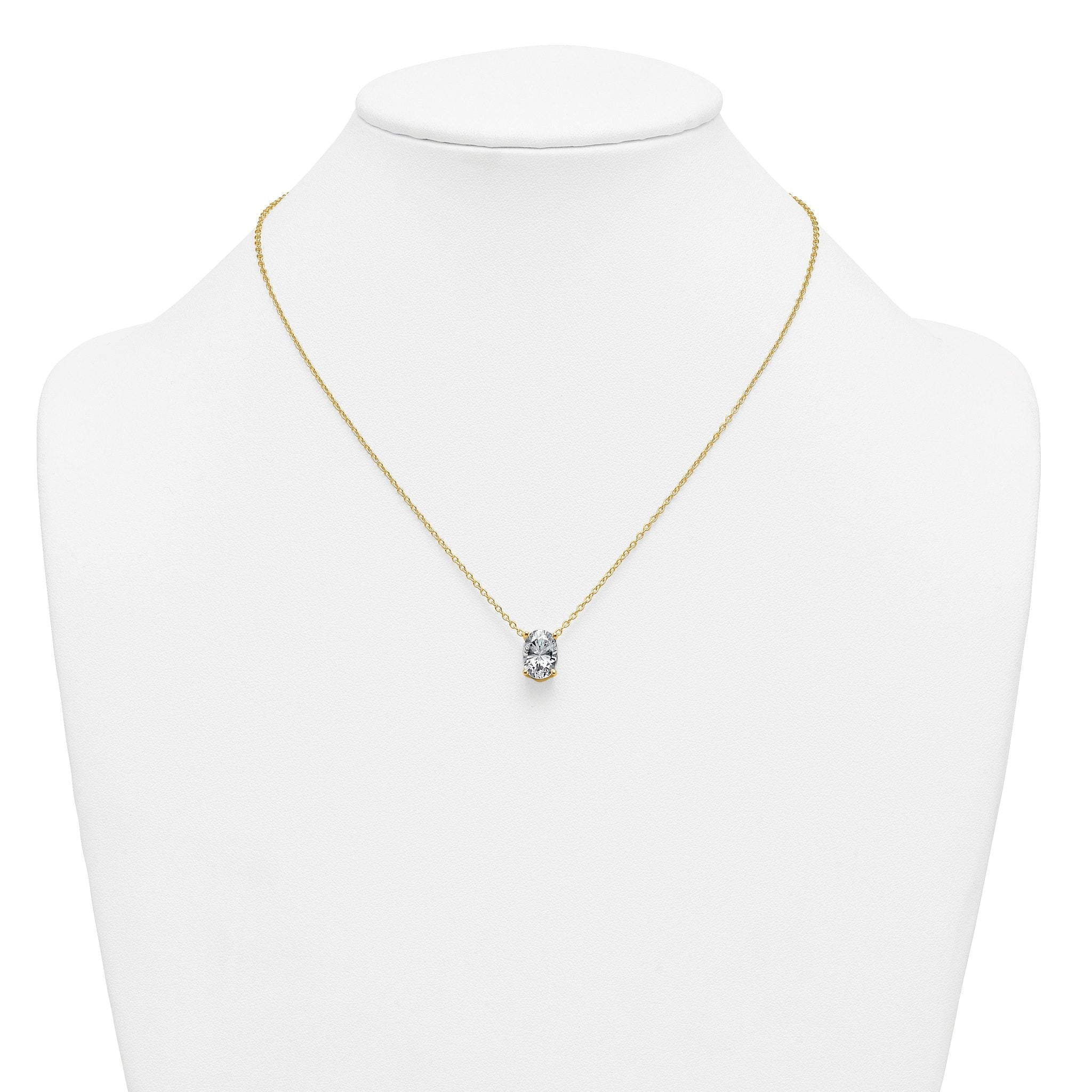 14k 3 1/2 carat Lab Grown Diamond VS+ F+ Oval Complete Four Prong 18 inch Pendant Necklace