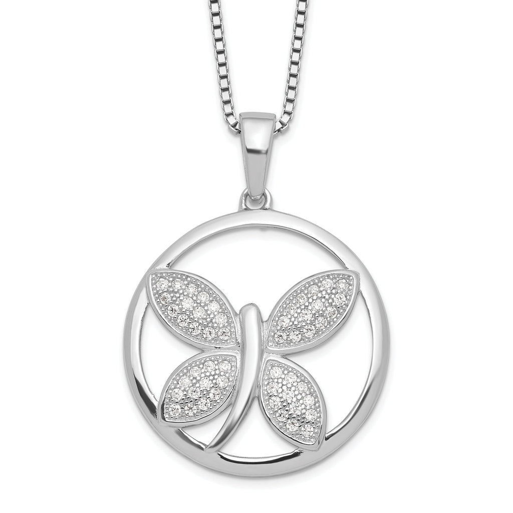 Sophia Jewelers Sterling Silver CZ Butterfly Necklace with Rhodium Plating