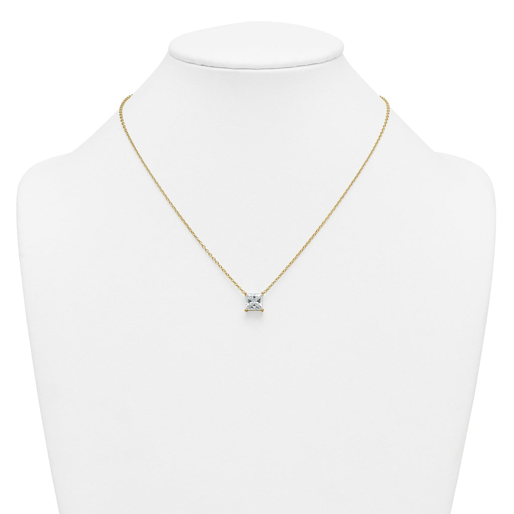 14k 3 carat Certified Lab Grown Diamond VS+ F+ Princess Complete Four Prong 18 inch Pendant Necklace