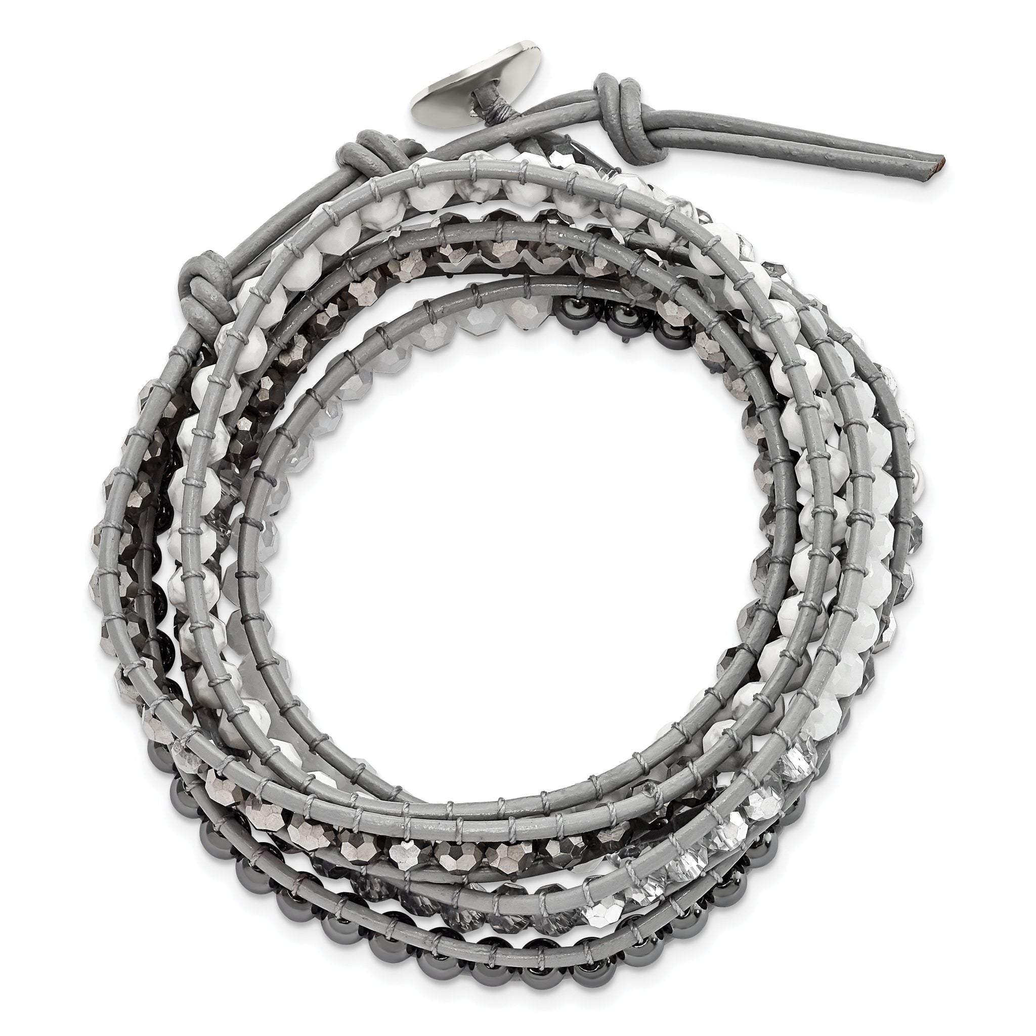 Crystal/Hematite/White Howlite Bead Leather Multi-wrap Bracelet Secondary image