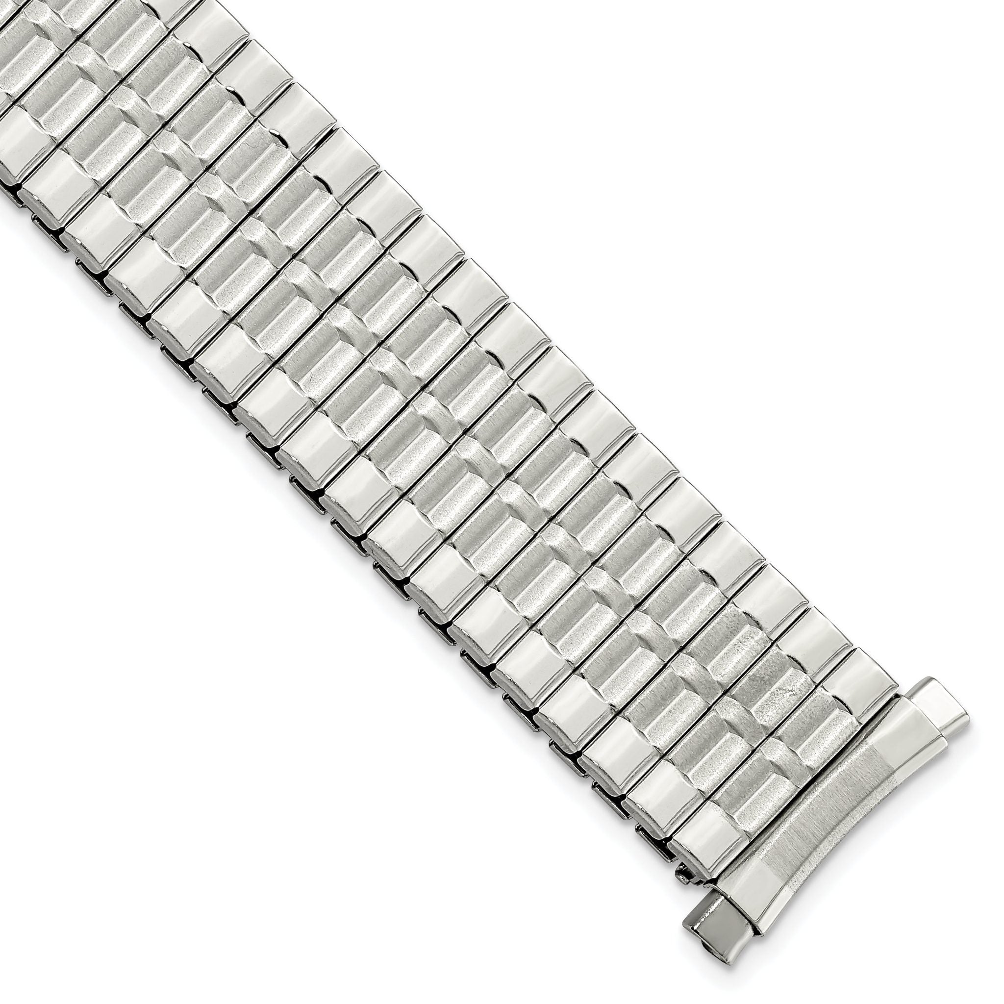 Mens 18-22mm Satin and Polished Curved-End Stainless Steel 6.75 inch Expansion Watch Band Main image