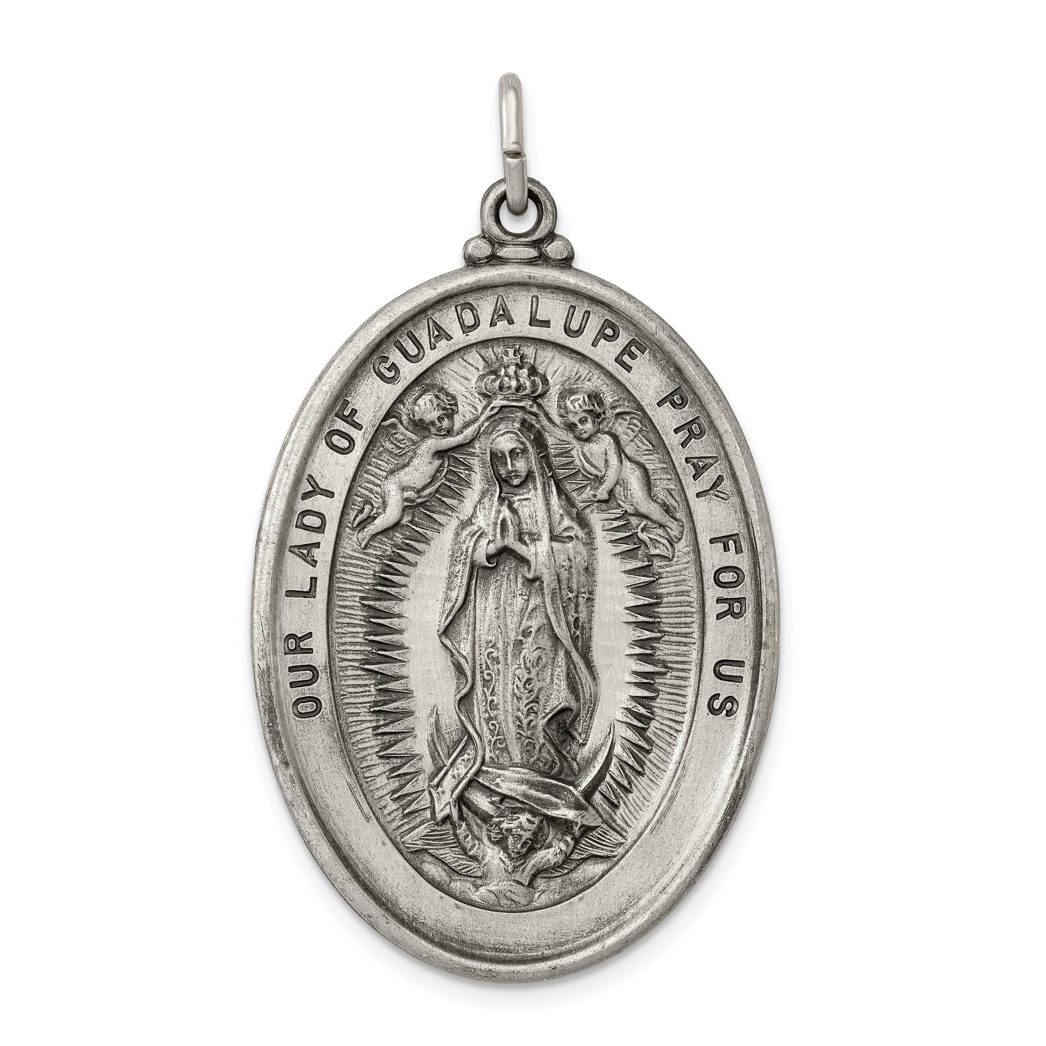 Sterling Silver 925 Our Lady of Guadalupe Antiqued Medal Charm Elegant Vintage Design Main image