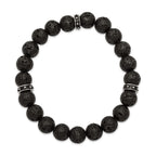 Stainless Steel Polished Black Enamel 10.5mm Lava Stone Beaded Stretch Bracelet for Men