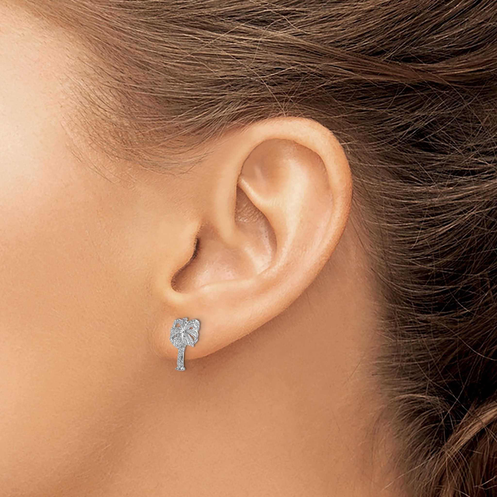 14k White Gold Palm Tree Post Earrings Secondary image