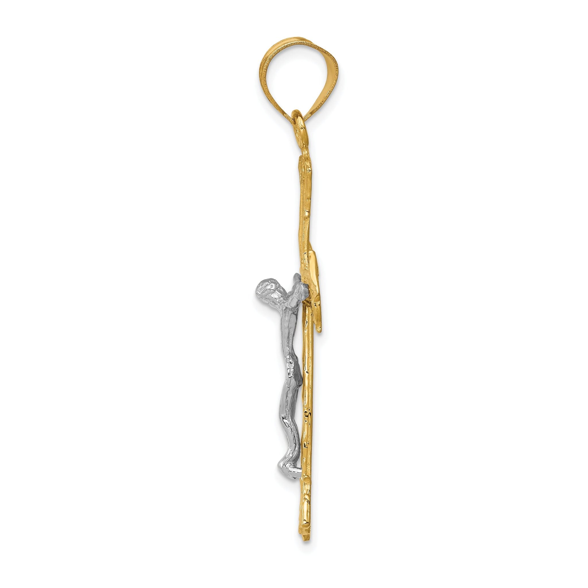 14K Two-Tone Gold Diamond-Cut Crucifix Pendant Elegant and Themed Secondary image