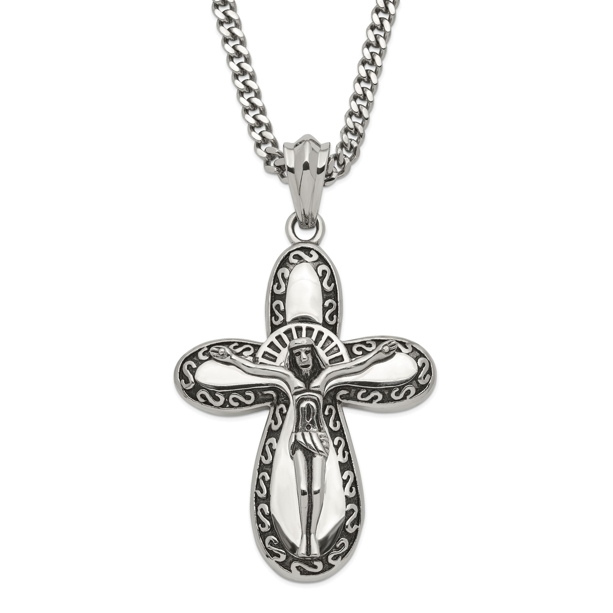 Stainless Steel Antiqued & Polished Crucifix Necklace Main image