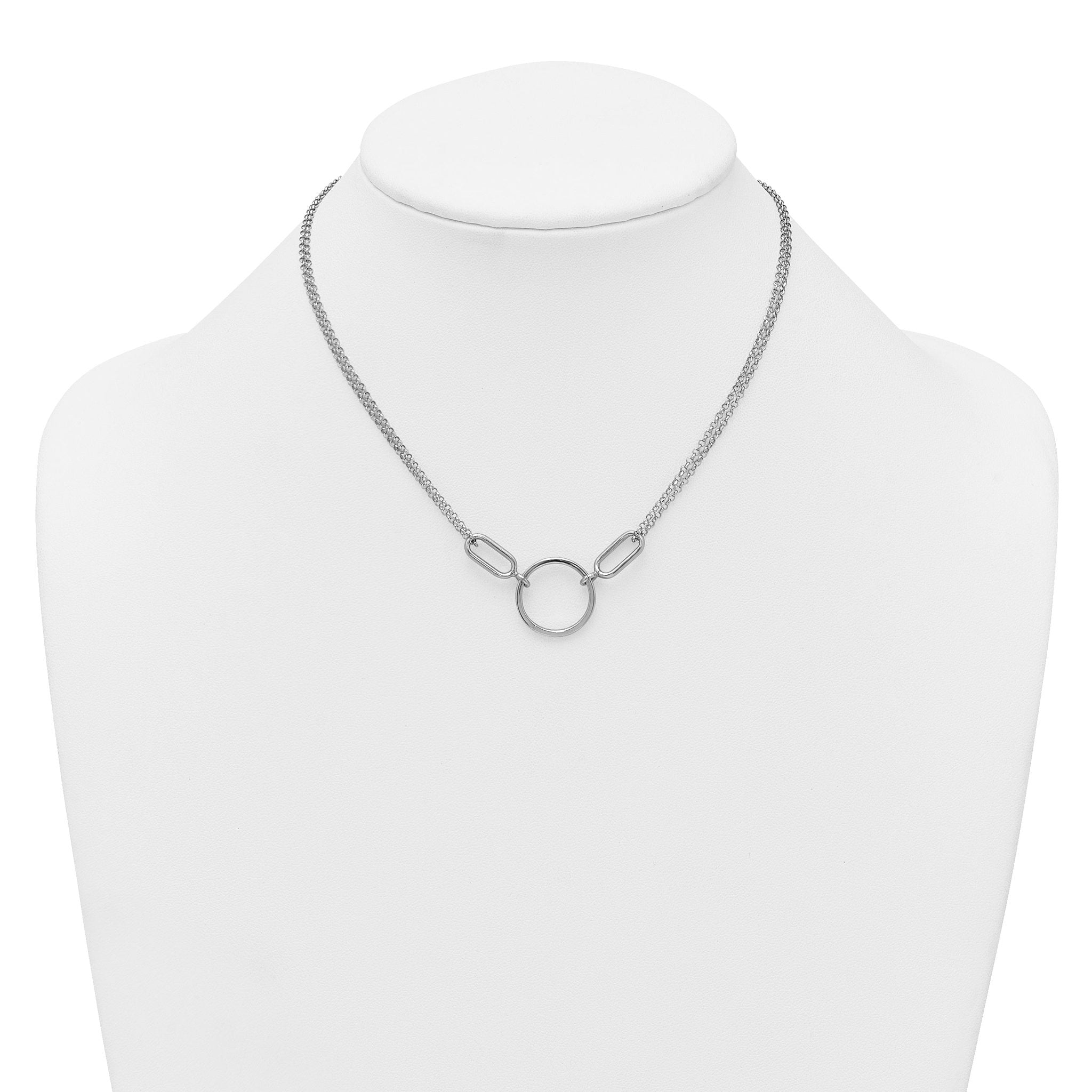 Sterling Silver Rhodium-plated Polished Circle 16 inch with 1 inch extension Necklace