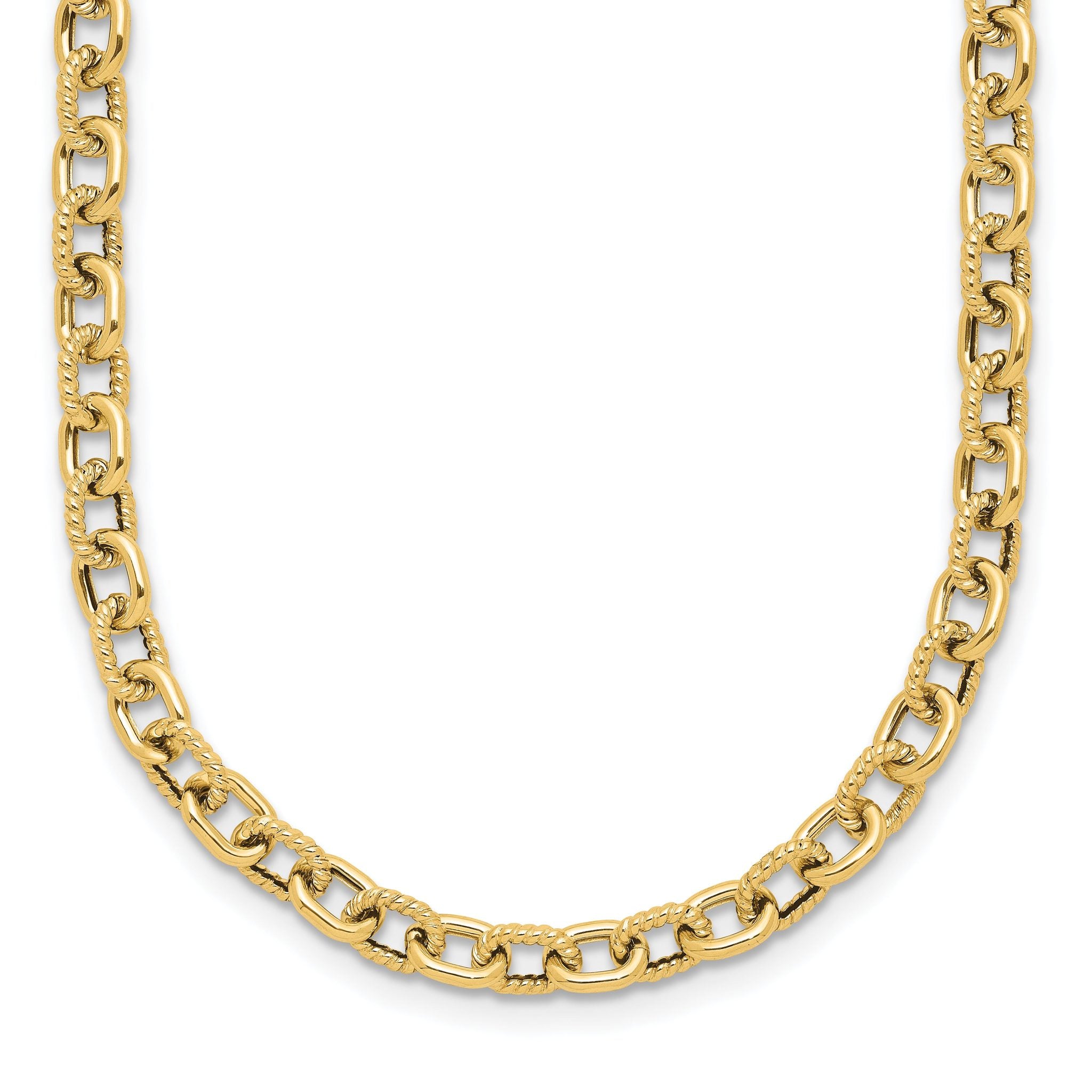 14K Polished and Textured Link Necklace Main image