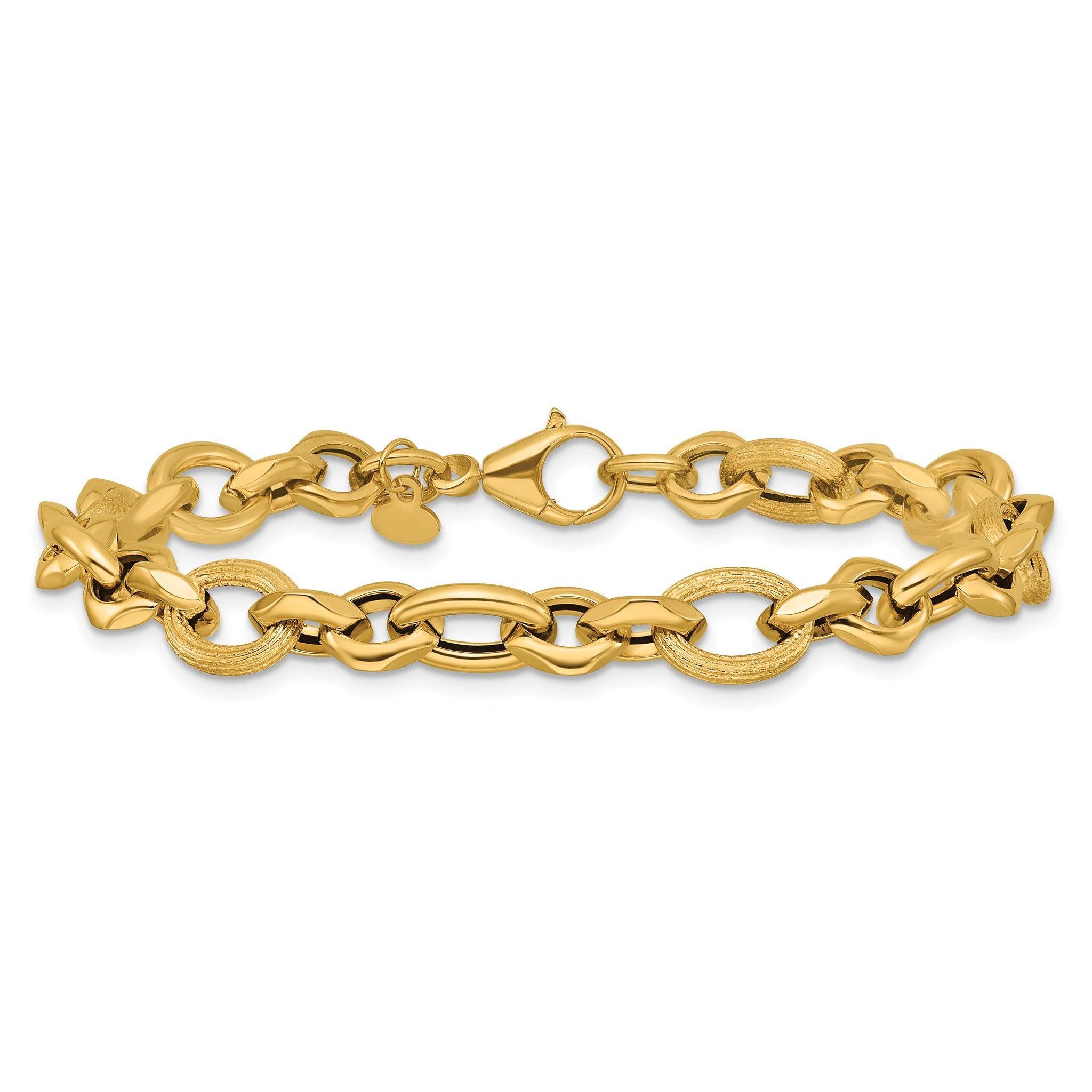 14K Polished and Textured Fancy Link Bracelet