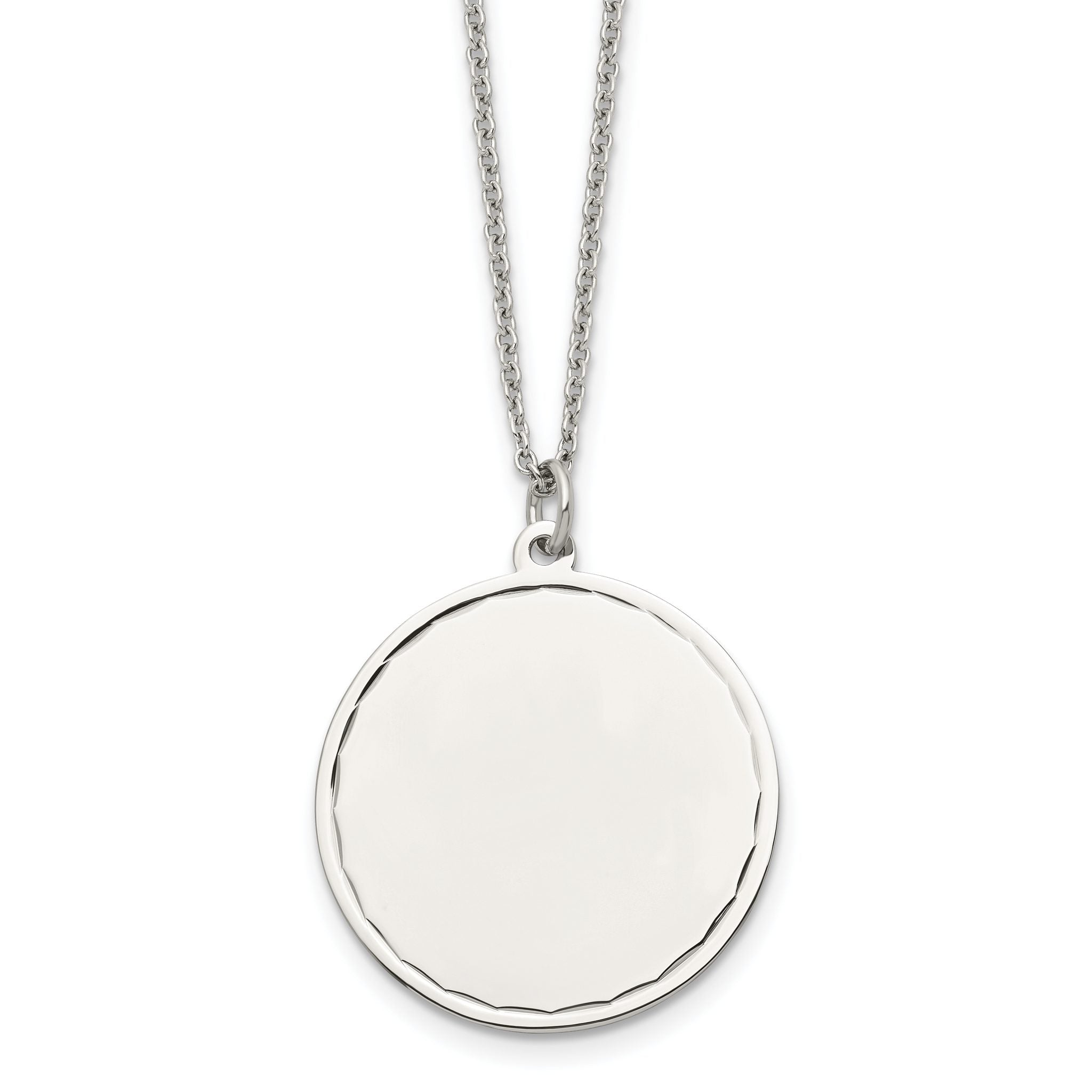 Chisel Stainless Steel Polished Engraveable Round Disc Pendant on an 18 inch Plus a 2 inch Extension Cable Chain Necklace Main image