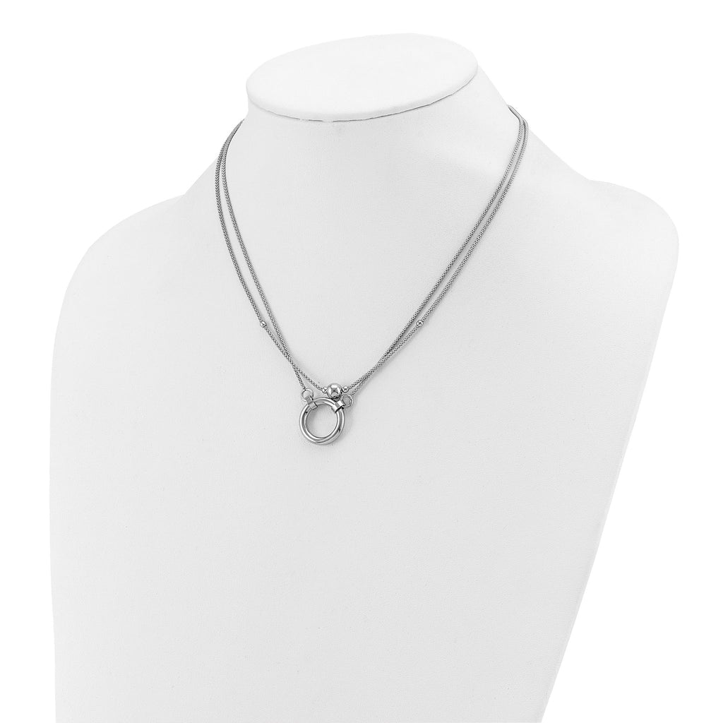 Sterling Silver Rh-plat 2-strand Beads/Circle 17in w/2in ext. Neck