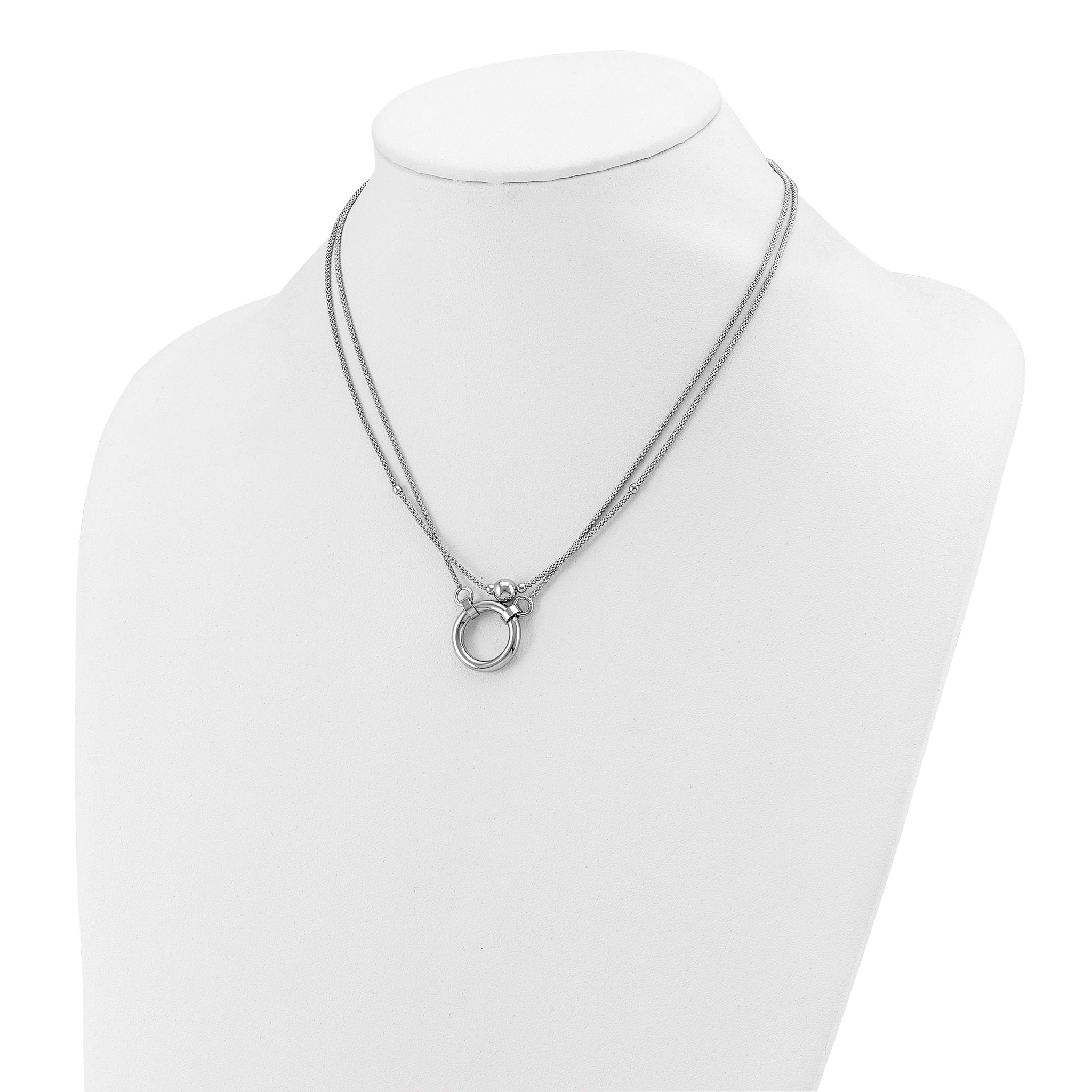 Sterling Silver Rh-plat 2-strand Beads/Circle 17in w/2in ext. Neck