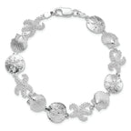 De-Ani Sterling Silver Rhodium-Plated Polished Starfish / Shell / Sand Dollar Bracelet