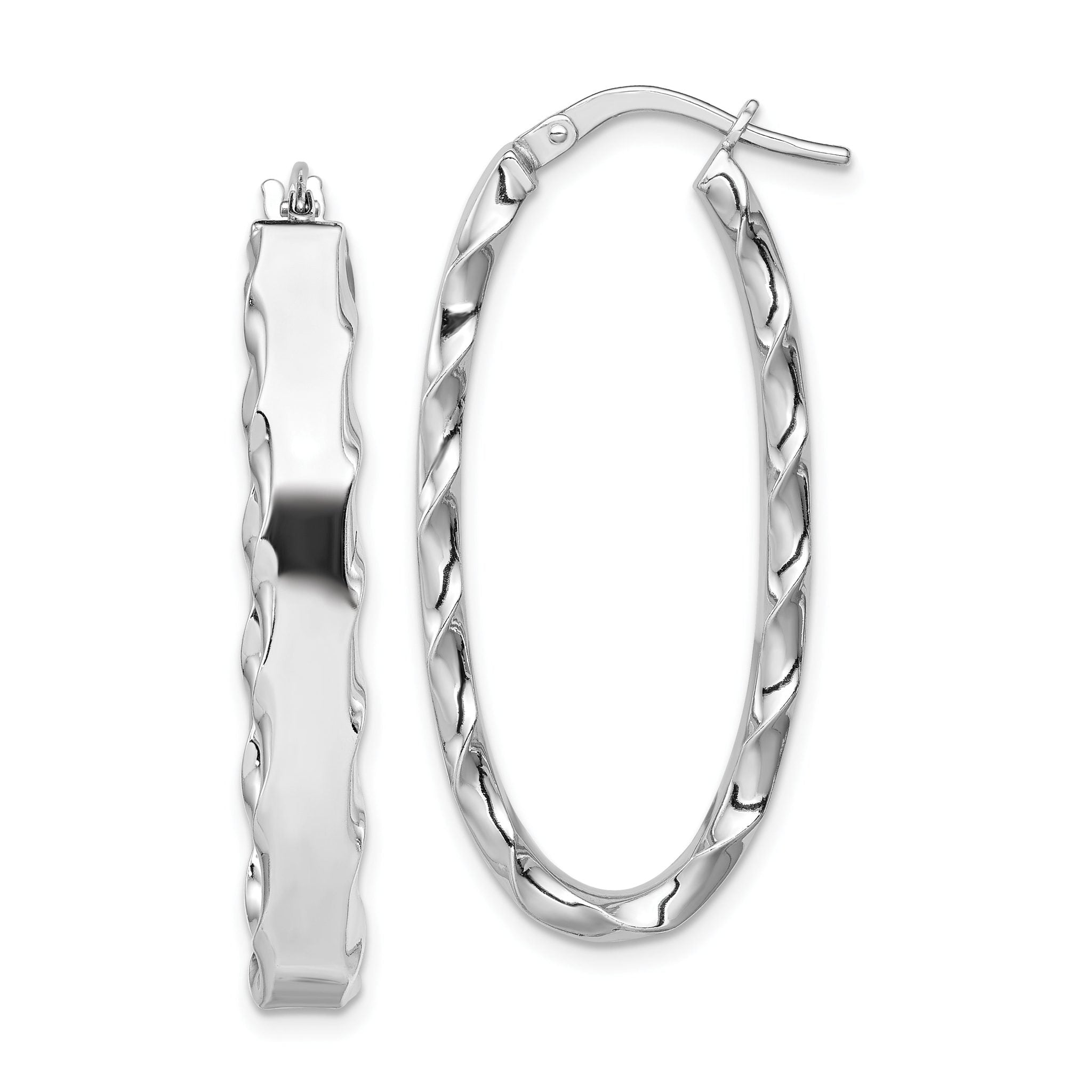 Sterling Silver 925 Scalloped Edge Oval Hoop Earrings with Rhodium Finish, 5mm Main image