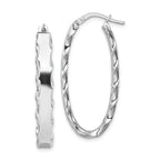 Sterling Silver 925 Scalloped Edge Oval Hoop Earrings with Rhodium Finish, 5mm