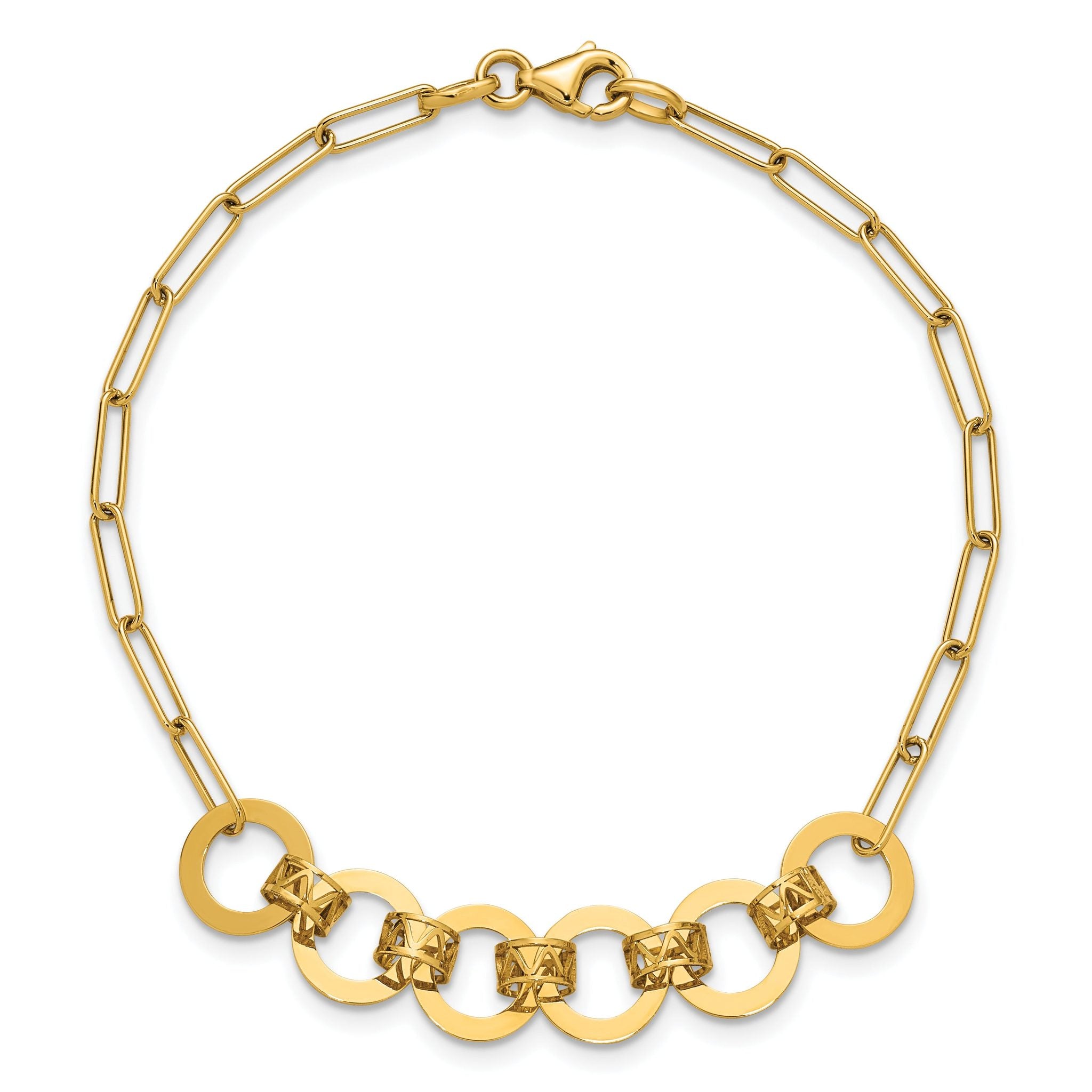 14K Polished Circles Paperclip Link Bracelet