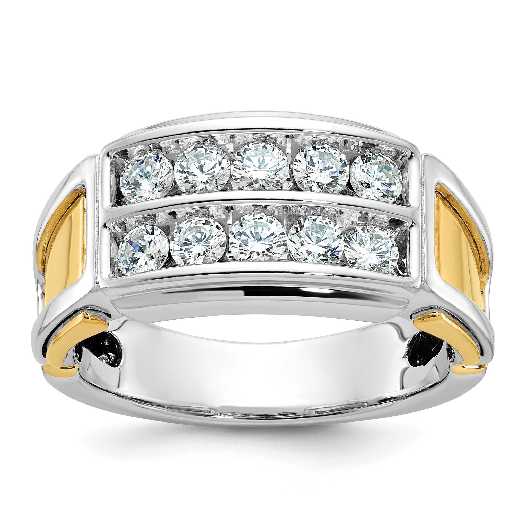 14k Two-tone Men's Polished and Cut-Out 2-Row 1 Carat AA Quality Diamond Ring Main image