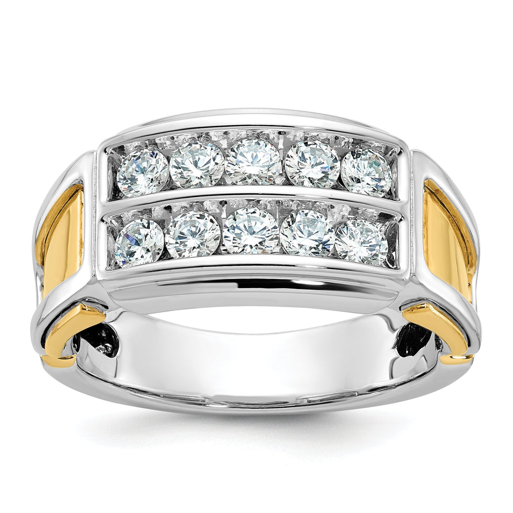 14k Two-tone Men's Polished and Cut-Out 2-Row 1 Carat AA Quality Diamond Ring