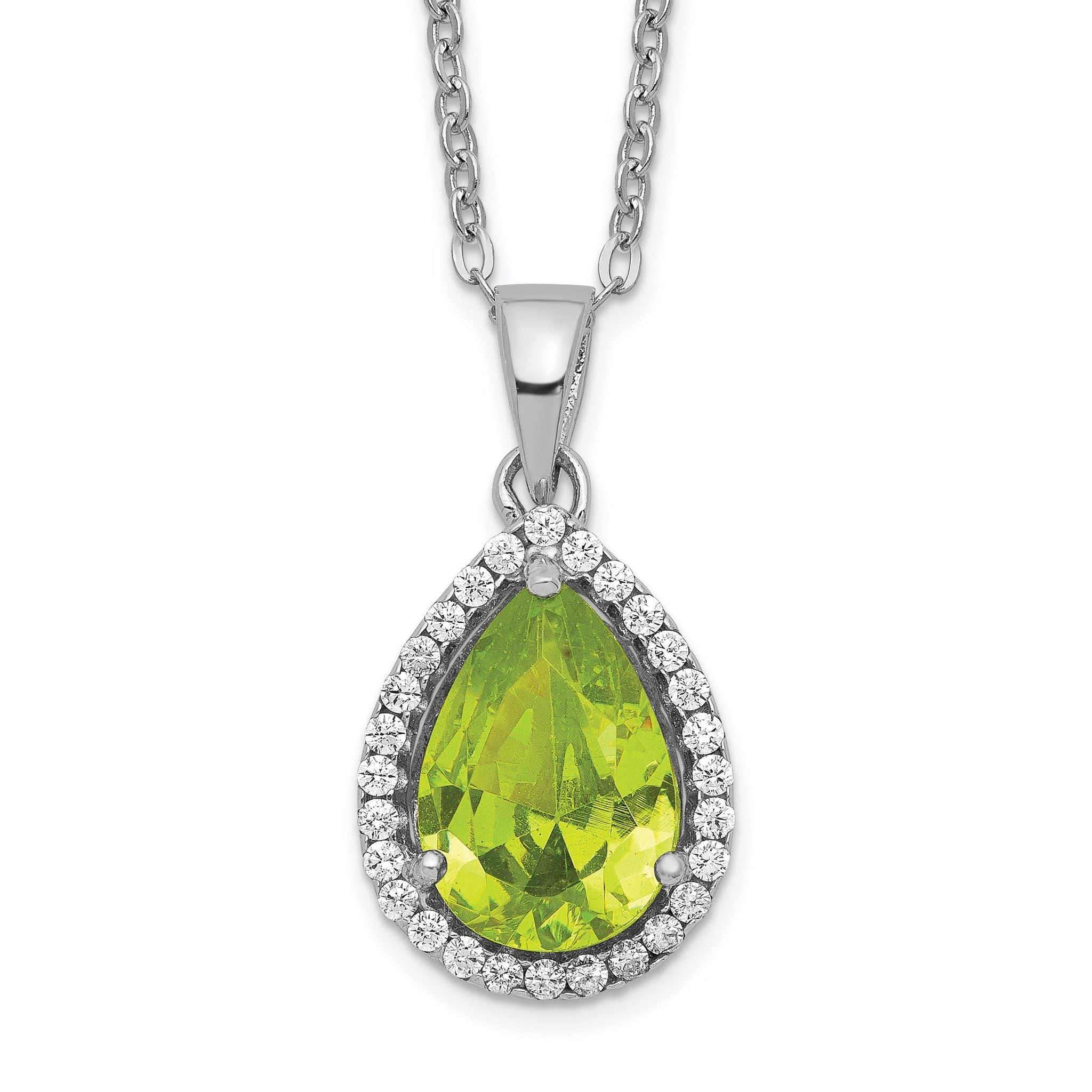 Sterling Silver Rhodium Polished Simulated Peridot & CZ Necklace Main image
