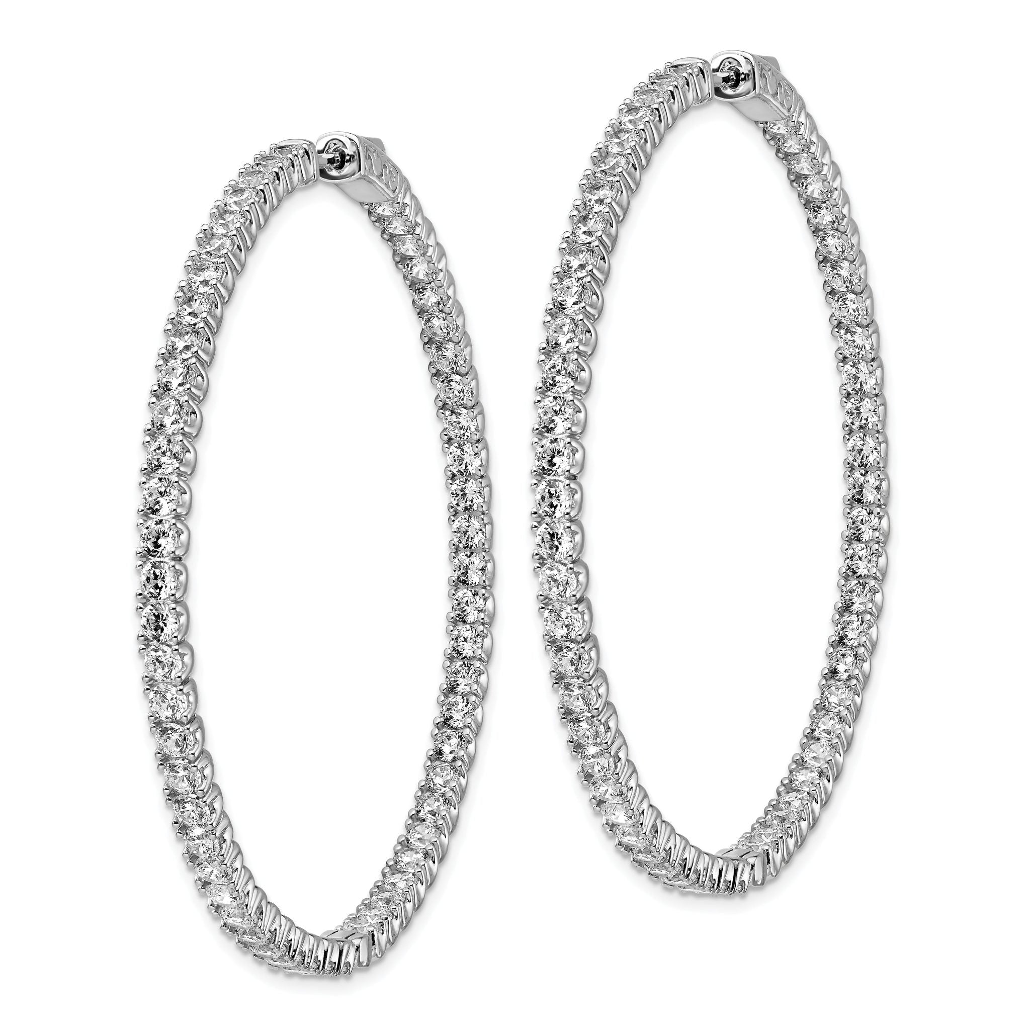 Sterling Shimmer Sterling Silver Rhodium-plated 114 Stone 2.5mm CZ In and Out Round Hinged Hoop Earrings