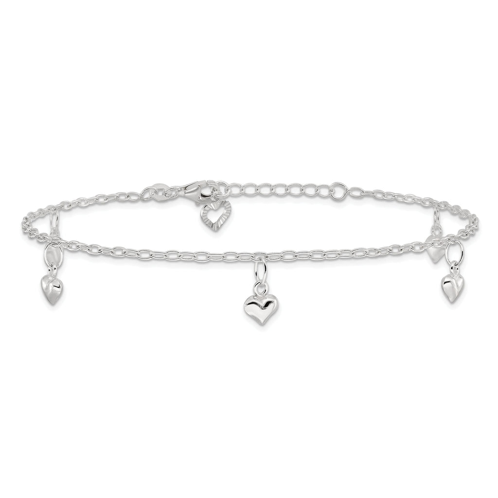 Puffed Heart Anklet in Sterling Silver