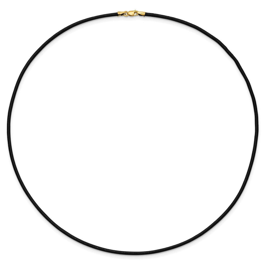 14k Yellow Clasp 2mm 16 inch Black Leather Cord Necklace