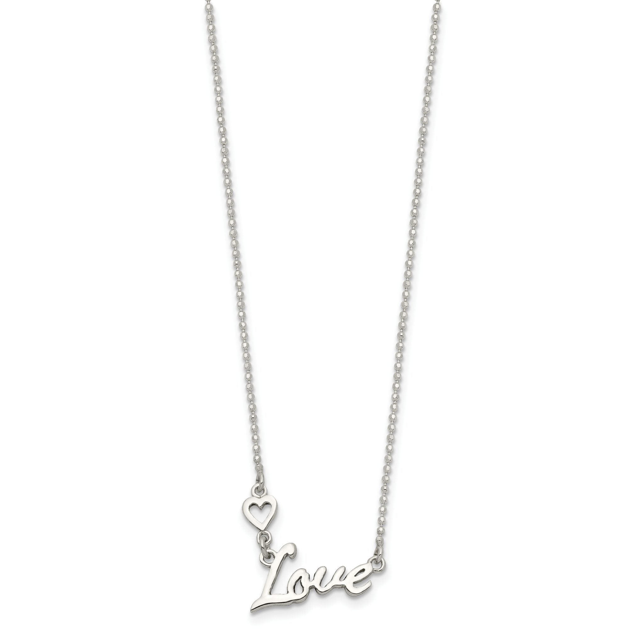 Sterling Silver Polished LOVE With Heart Necklace Secondary image