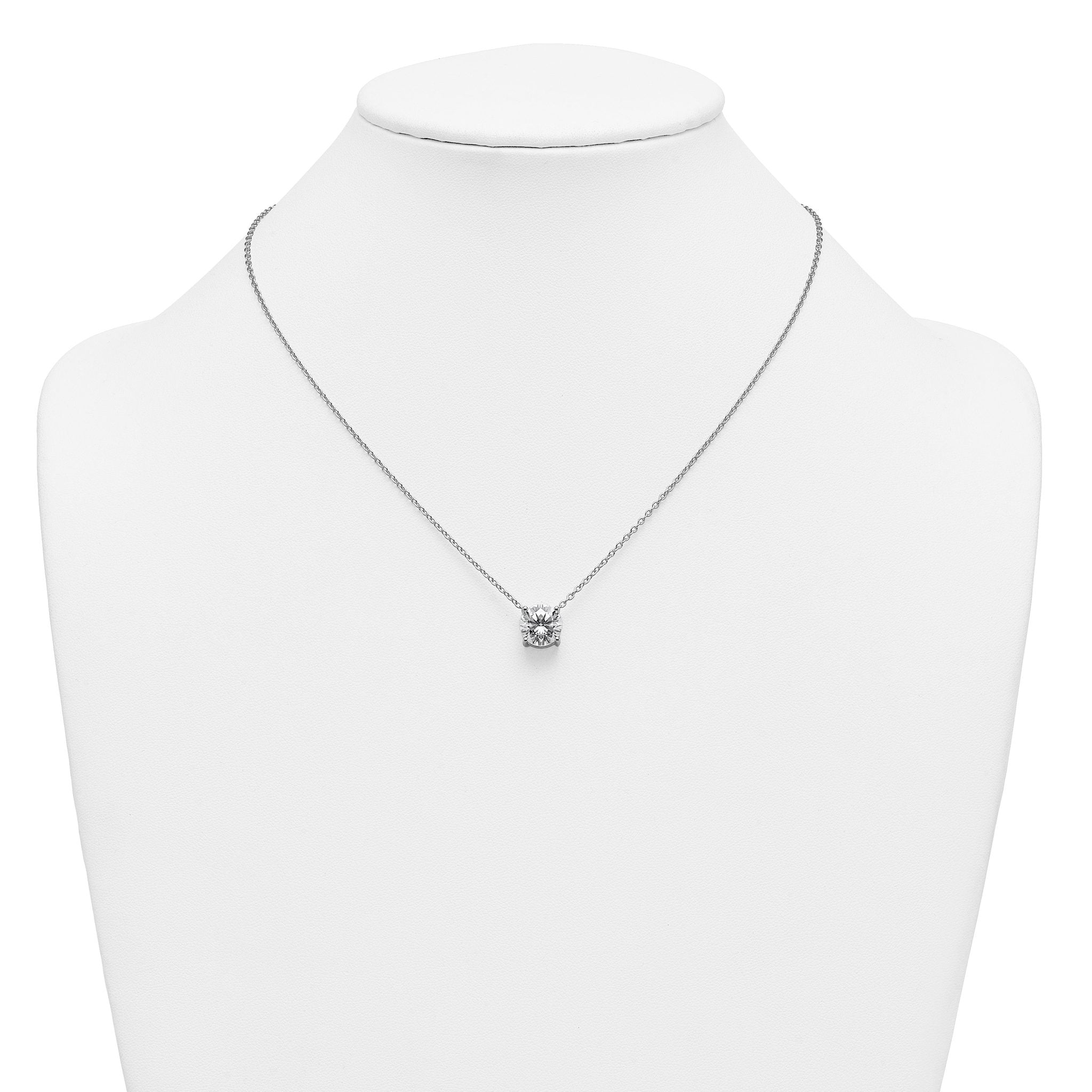 14k White Gold 3 1/2 carat Lab Grown Diamond VS/SI+ G+ Round Complete Four Prong 18 inch Solitaire Necklace