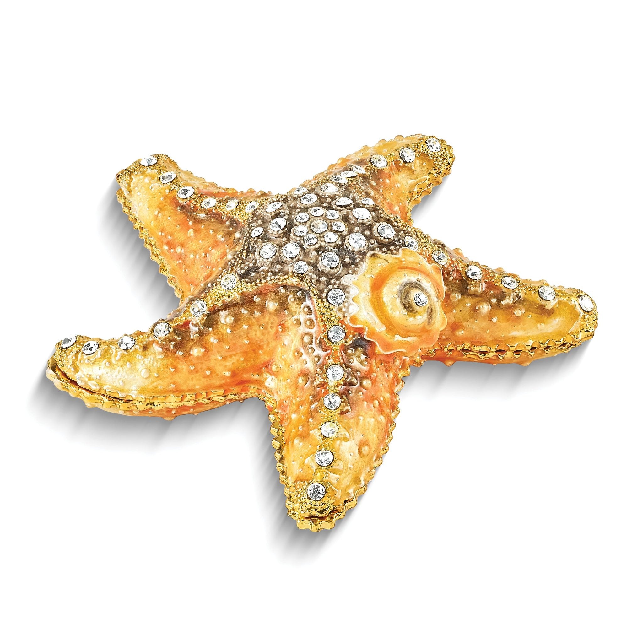 Luxury Giftware Pewter Bejeweled Crystals Gold-tone Enameled STANLEY Starfish Trinket Box with Matching 18 Inch Necklace Main image