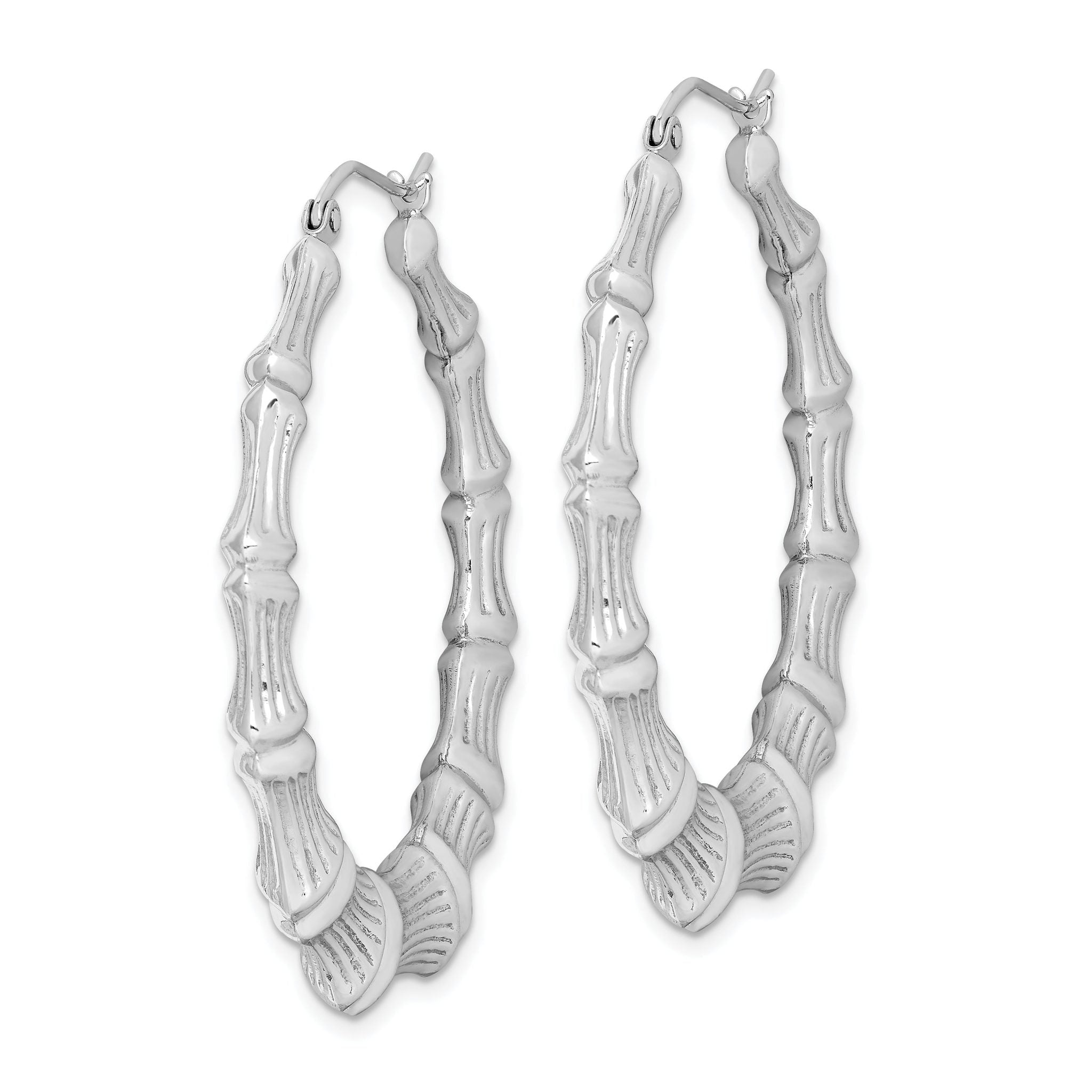 Sterling Silver Rhodium-plated Bamboo Round Hoop Earrings Secondary image